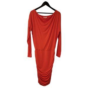 Athleta Solstice Dress Small Coral Long Sleeve Cowl Neck Modal Wool Soft NWOT